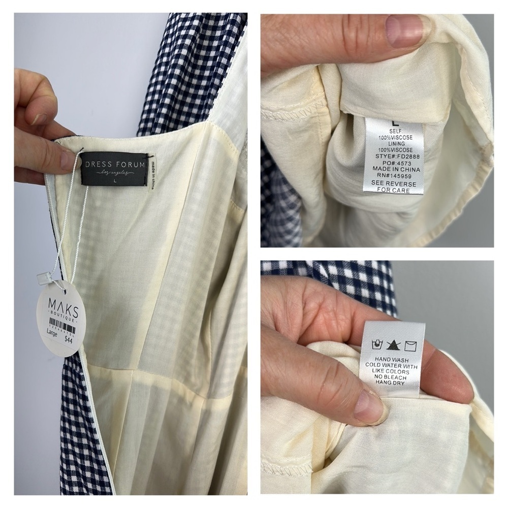 NEW Dress Forum Puff Sleeve Blue Gingham Mini Ruffle Hem Dress Lg Viscose Lined - Picture 16 of 16